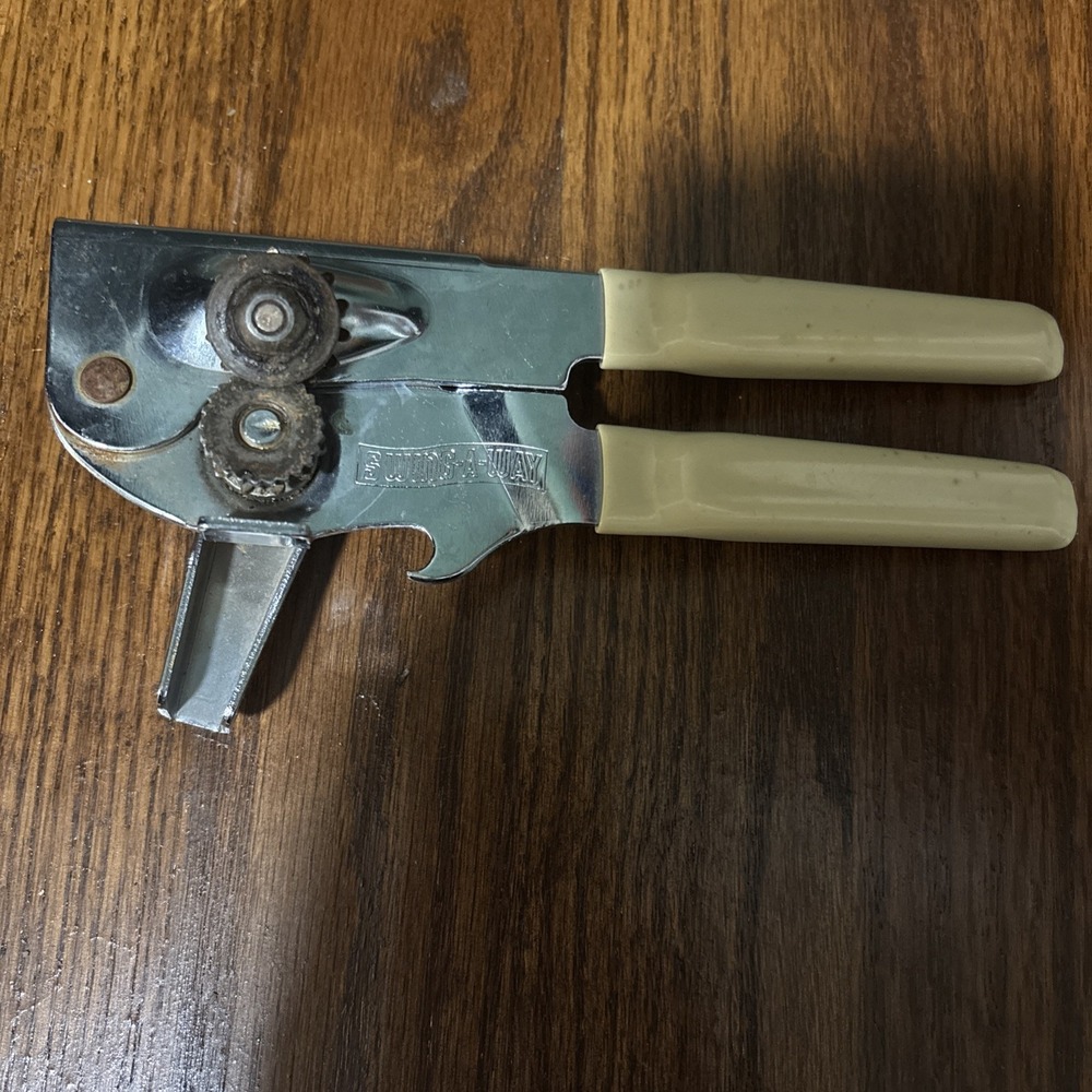 VTG Swing-A-Way Heavy Duty Can Bottle Opener White Grip Handle USA 7in